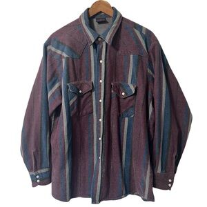 Vintage 90’s Dakota Striped Western Pearl Snap Button Down Flannel Shirt XL